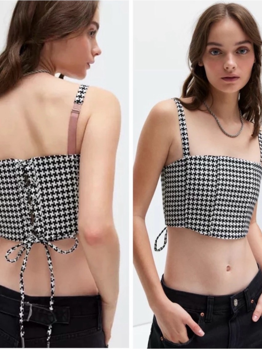 Wildfang Black & White Houndstooth 6 way Essential Corset.